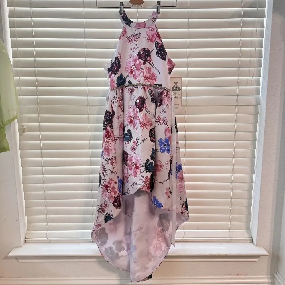 NWT Rare Edition Girls Halter Neck High Low Cut Purple Dress Size 14